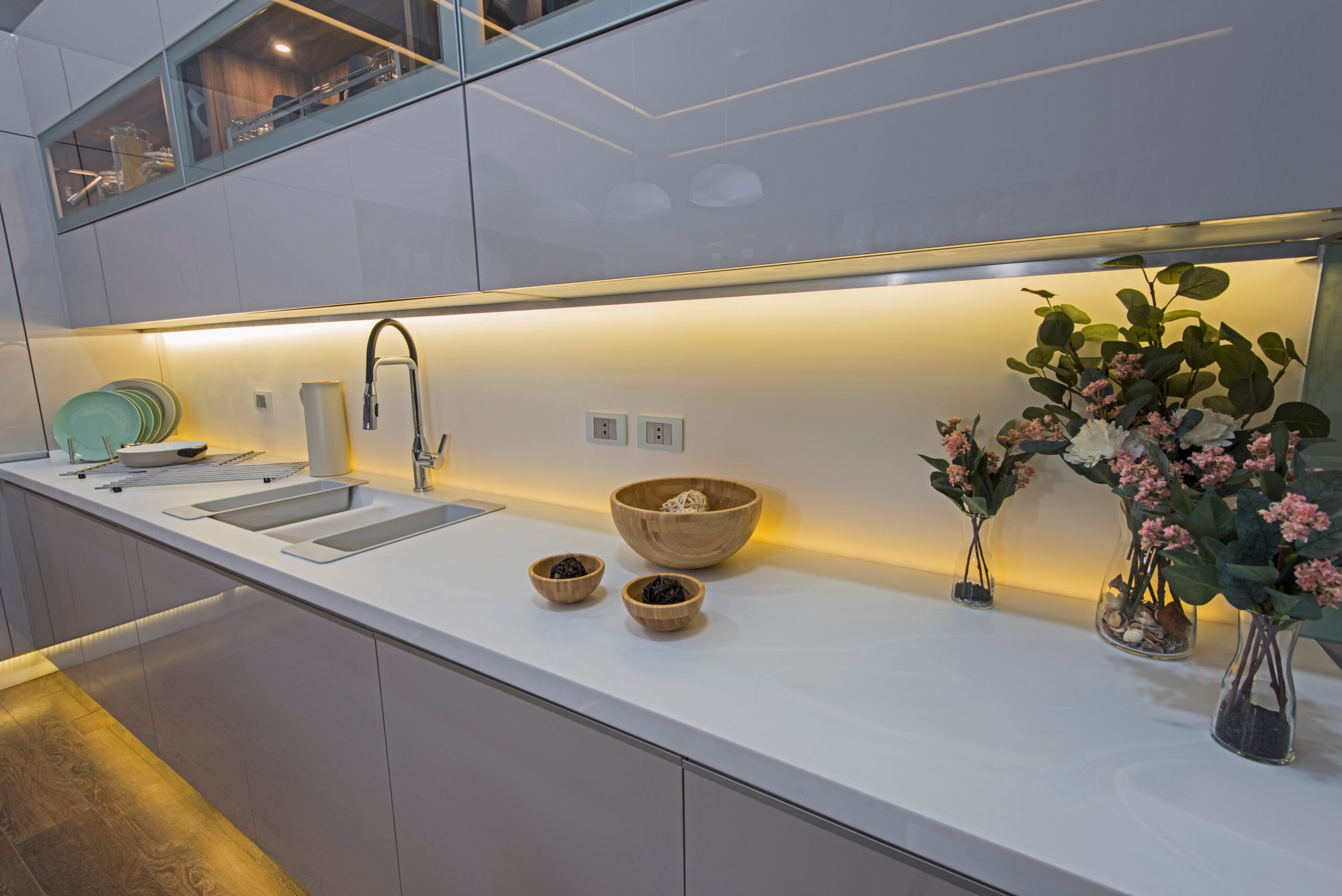 Kitchen With Sink and Led Lights.